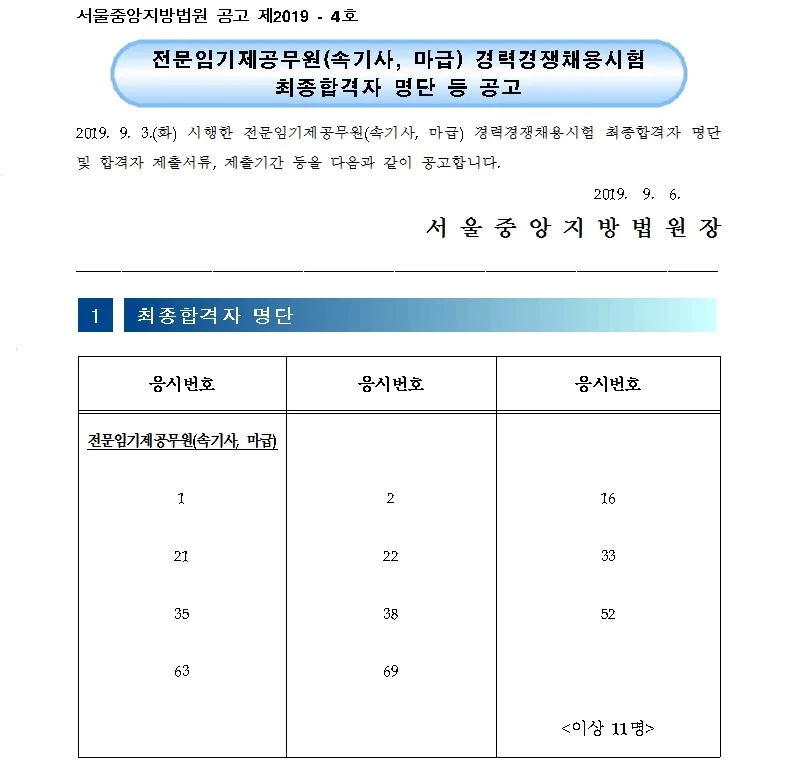 서울중앙지방법원 속기사