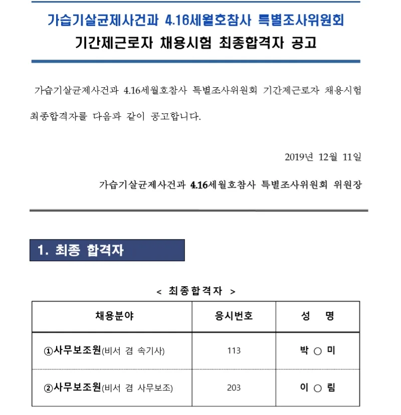 사회적참사 특별조사위원회 속기사