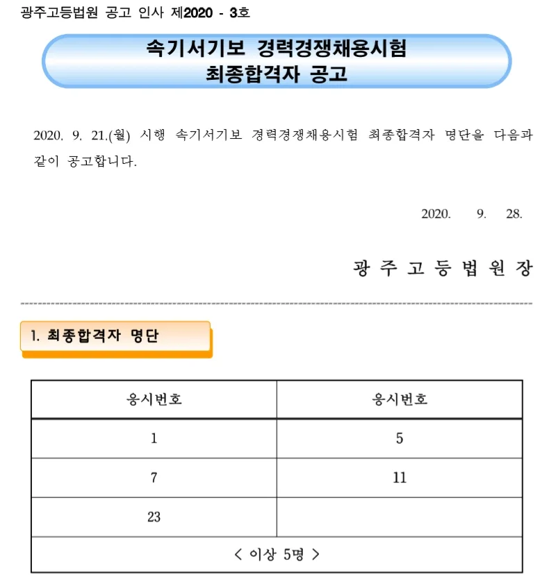 광주고등법원 속기사