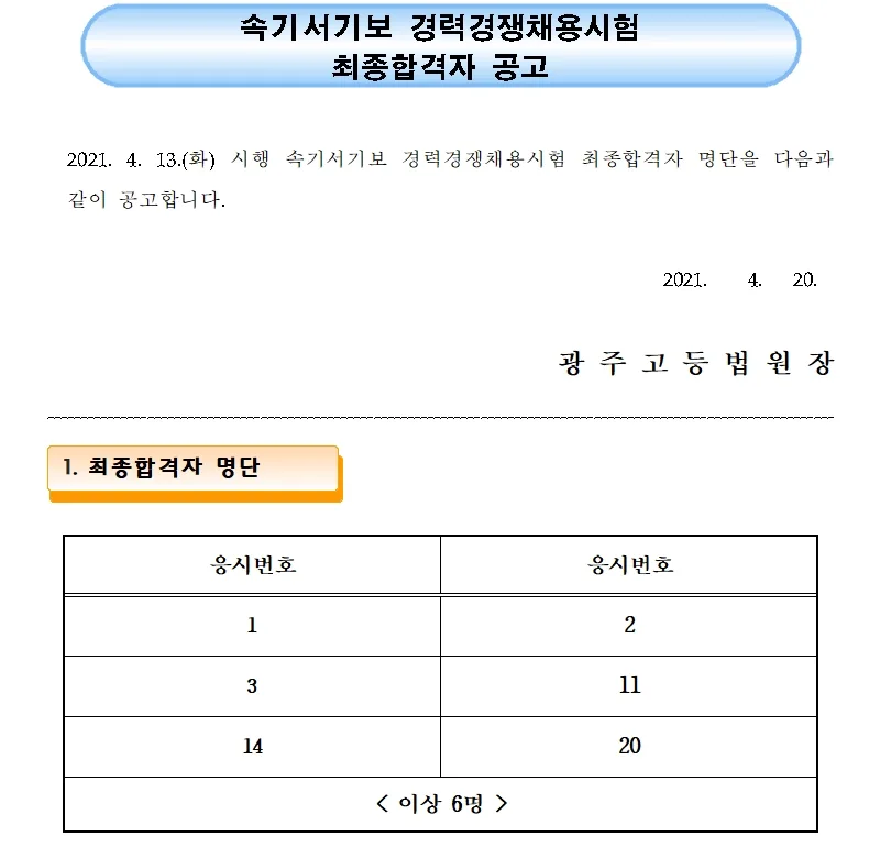 광주고등법원 속기사