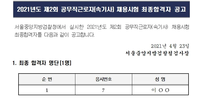 서울중앙지방검찰청 속기사