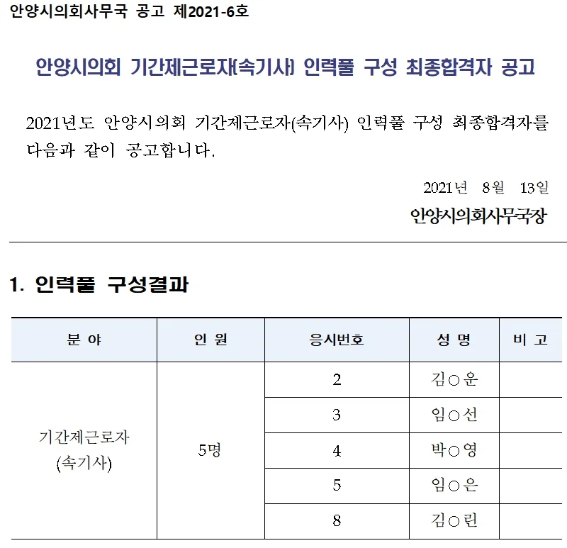 안양시의회 속기사