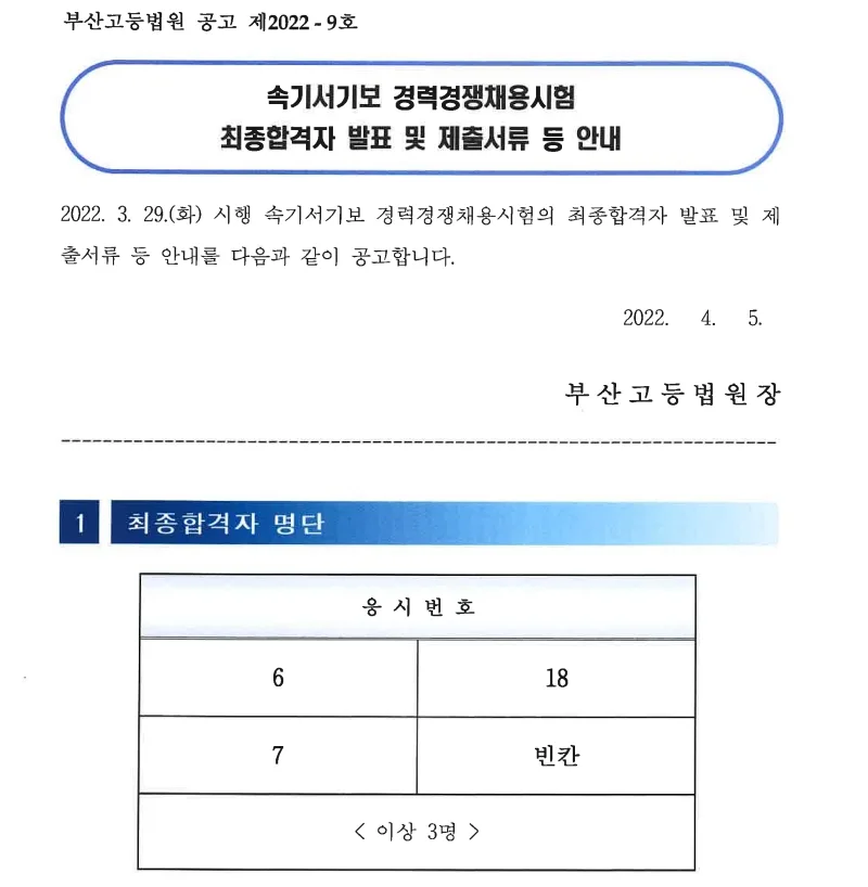 부산고등법원 속기사