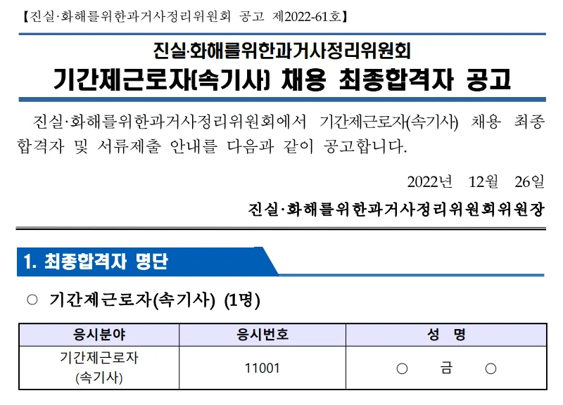 진실,화해를위한과거사정리위원회 속기사