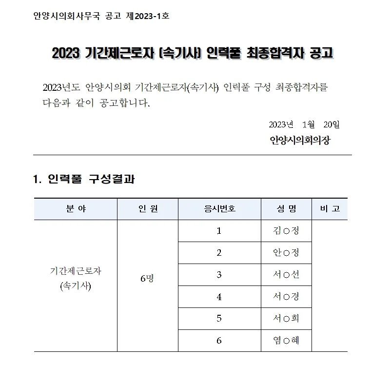 안양시의회 속기사