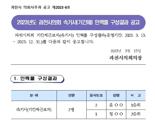 과천시의회 속기사
