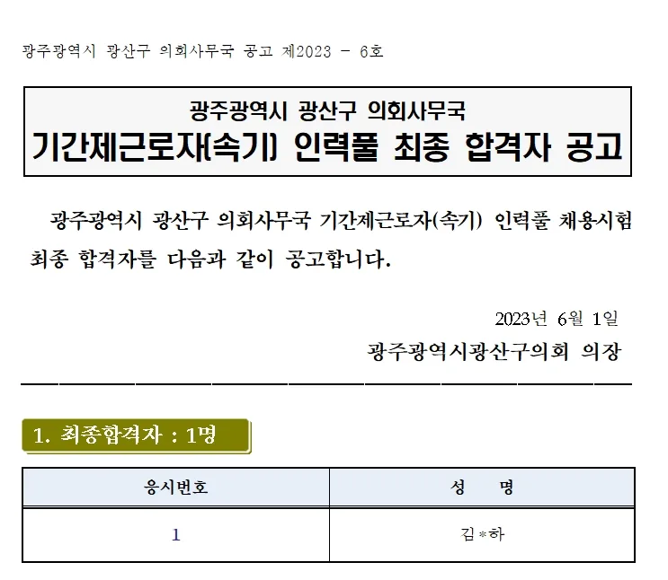 광주광역시 광산구의회 속기사