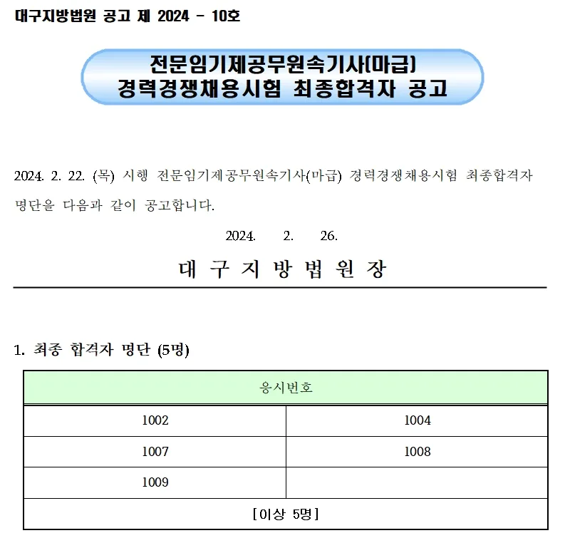 대구지방법원 합격자