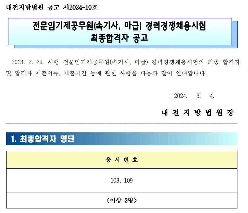대전지방법원 합격자