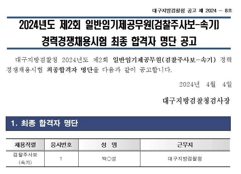 대구지방검찰청 합격자