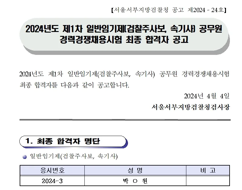 서울서부지방검찰청 합격자
