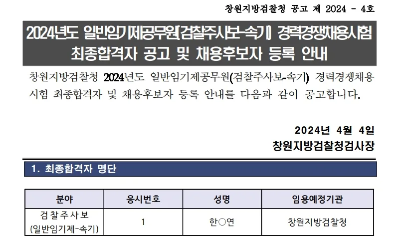 창원지방검찰청 합격자