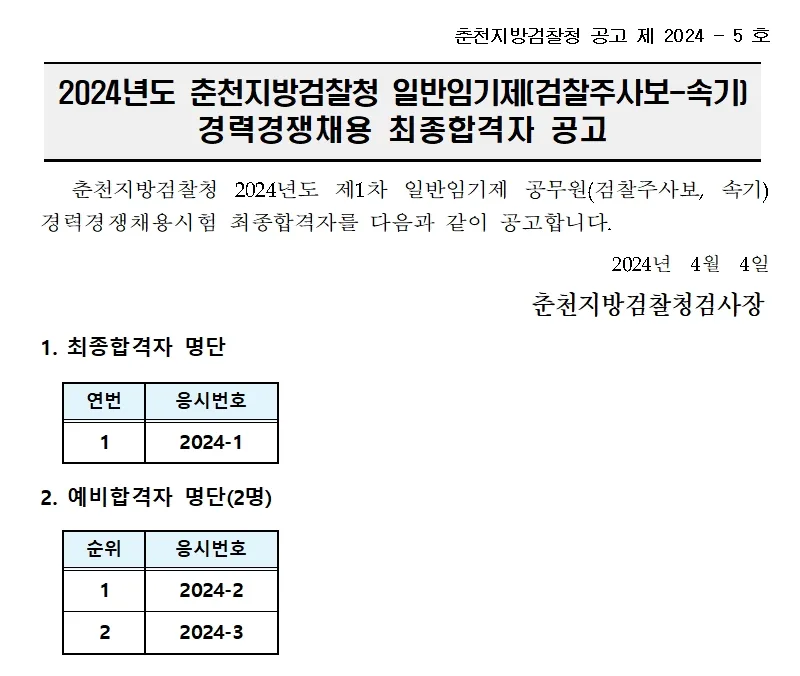 춘천지방검찰청 합격자