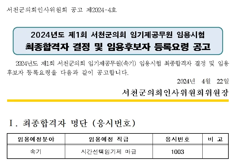 서천군의회 합격자