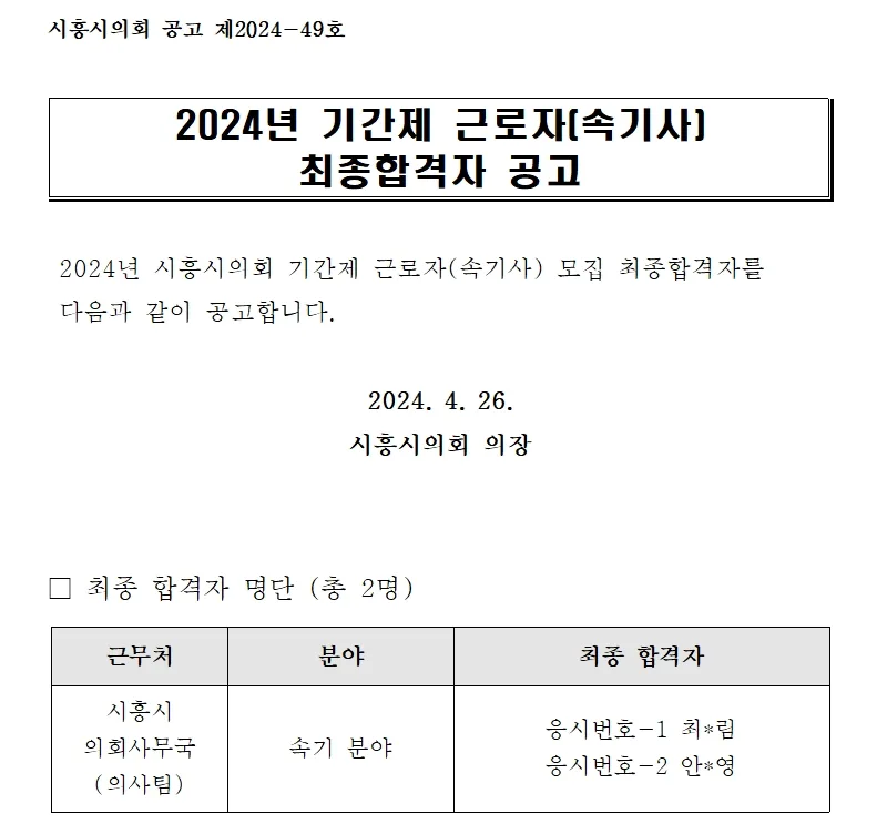 시흥시의회 합격자