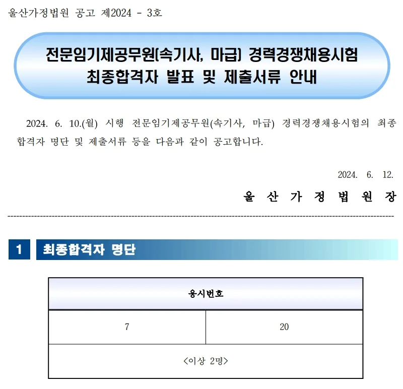 울산가정법원 합격자