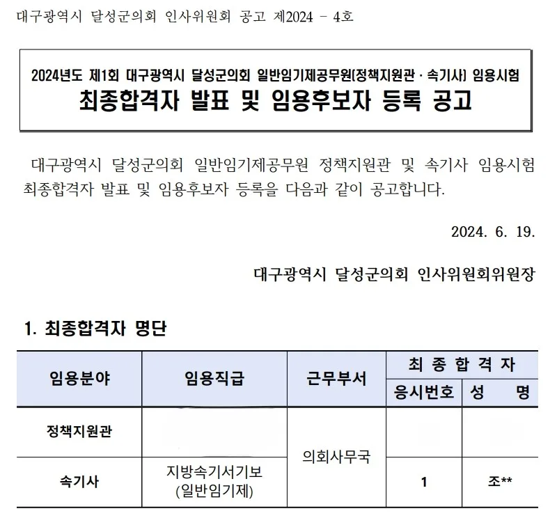 달성군의회 합격자