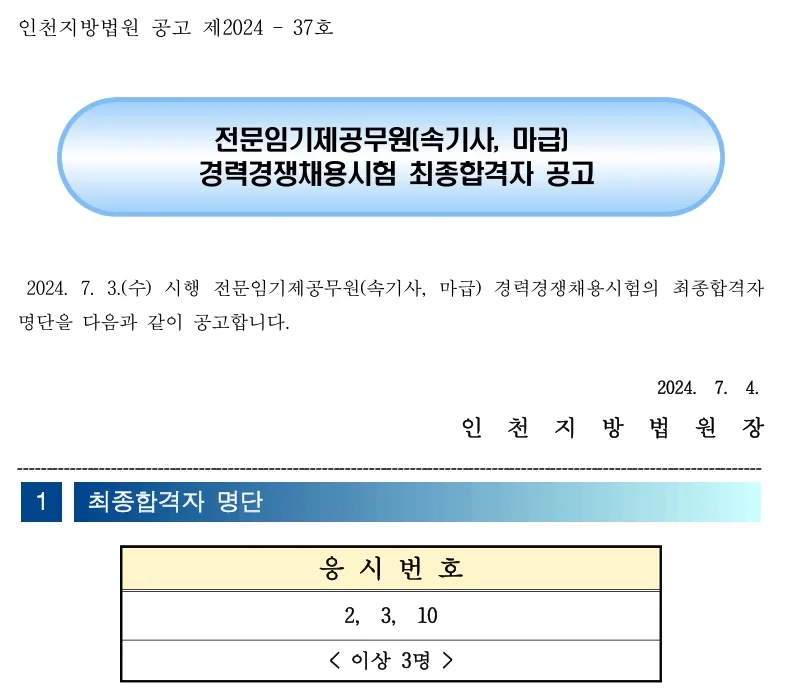 인천지방법원 합격자
