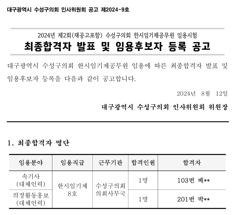 대구수성구의회 합격자