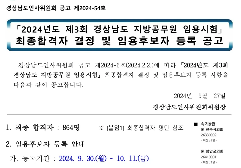 경상남도 지방공무원 합격자