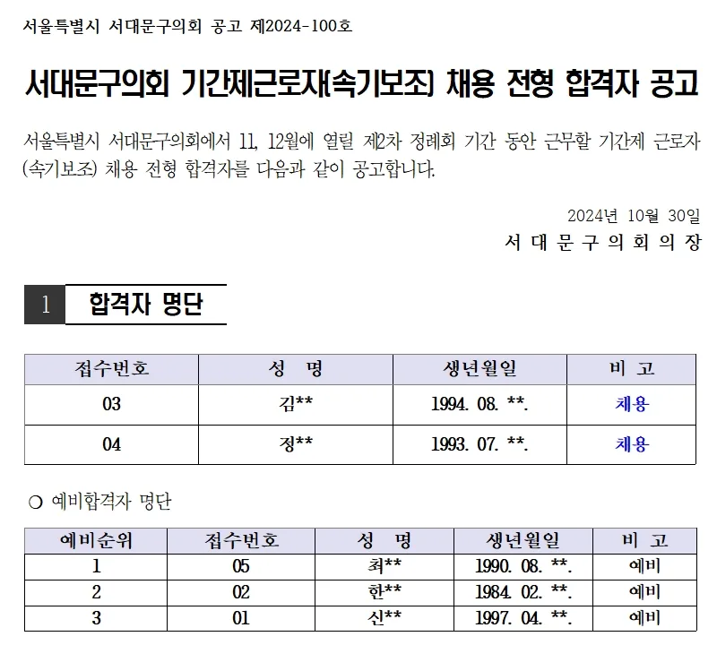 서울서대문구의회 합격자
