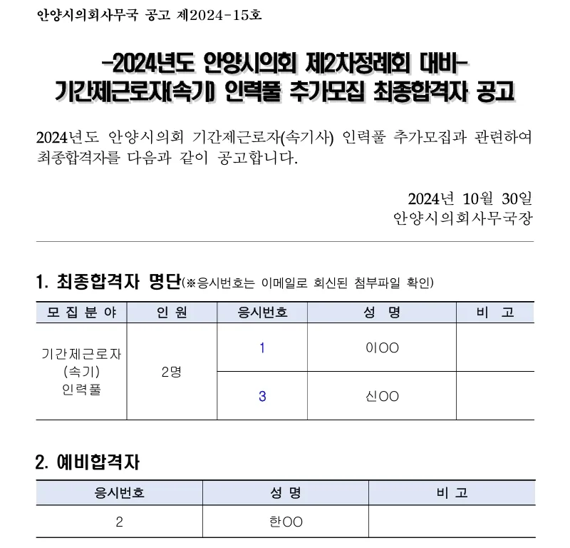 안양시의회 합격자