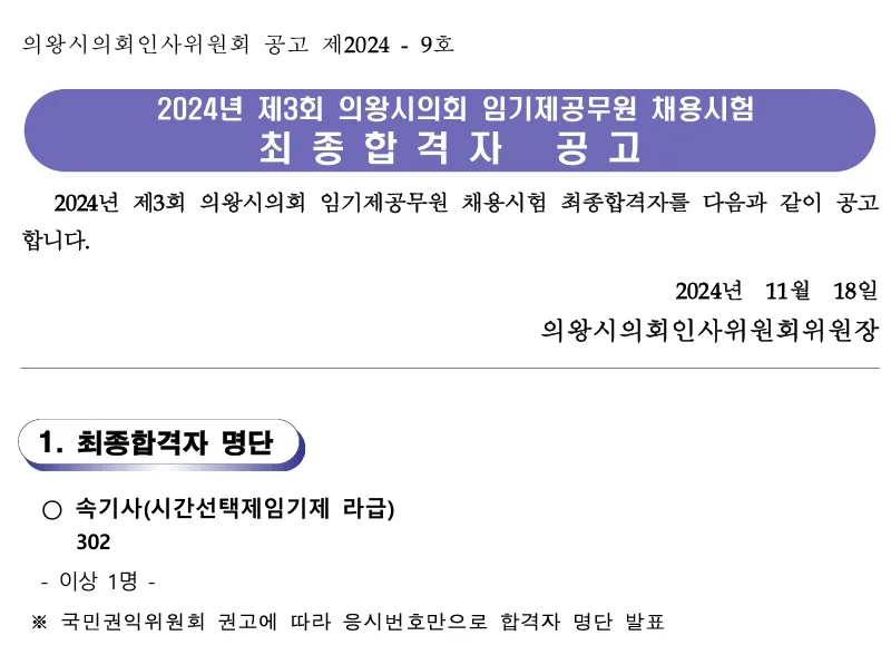 의왕시의회 합격자