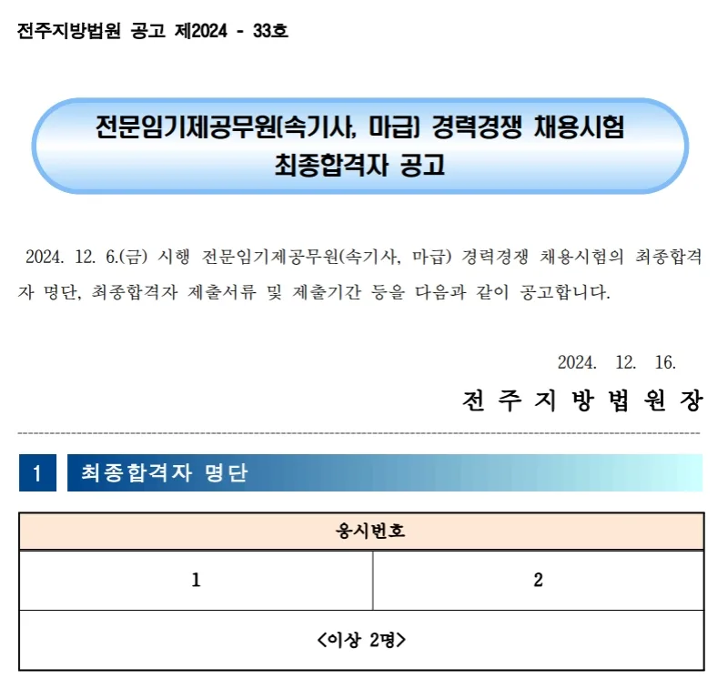 전주지방법원 합격자