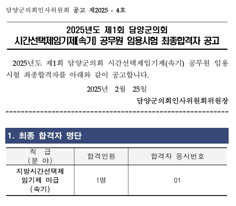 담양군의회 최종합격자