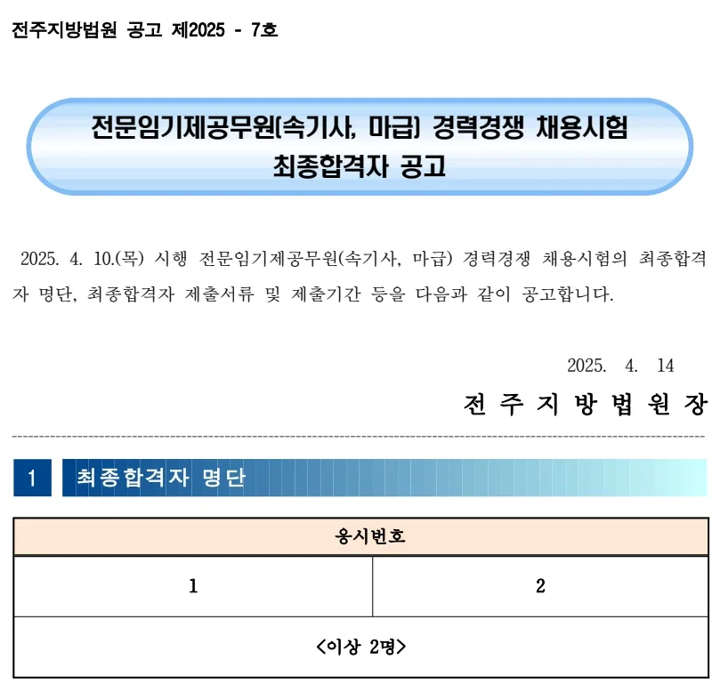 전주지방법원 합격자