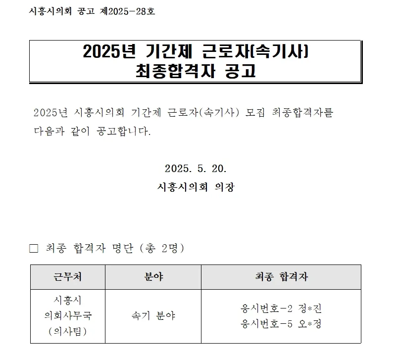 시흥시의회 합격자
