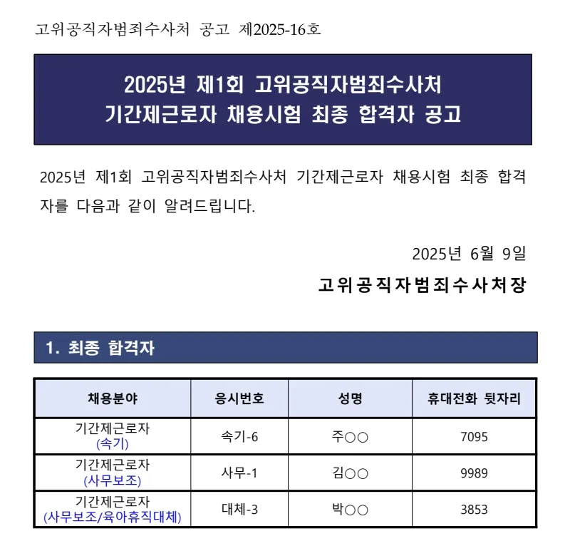 고위공직자범죄수사처 합격자