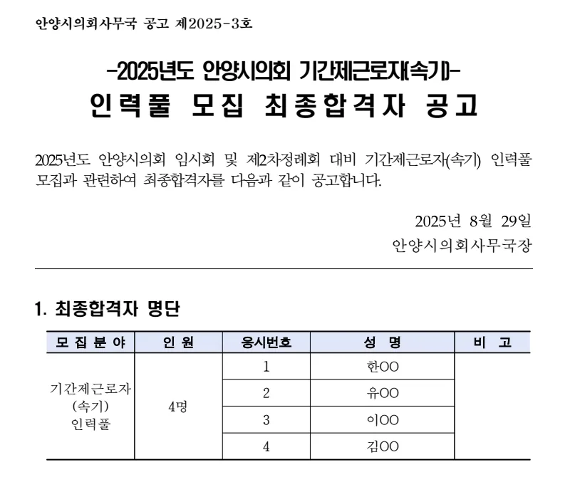 안양시의회 합격자