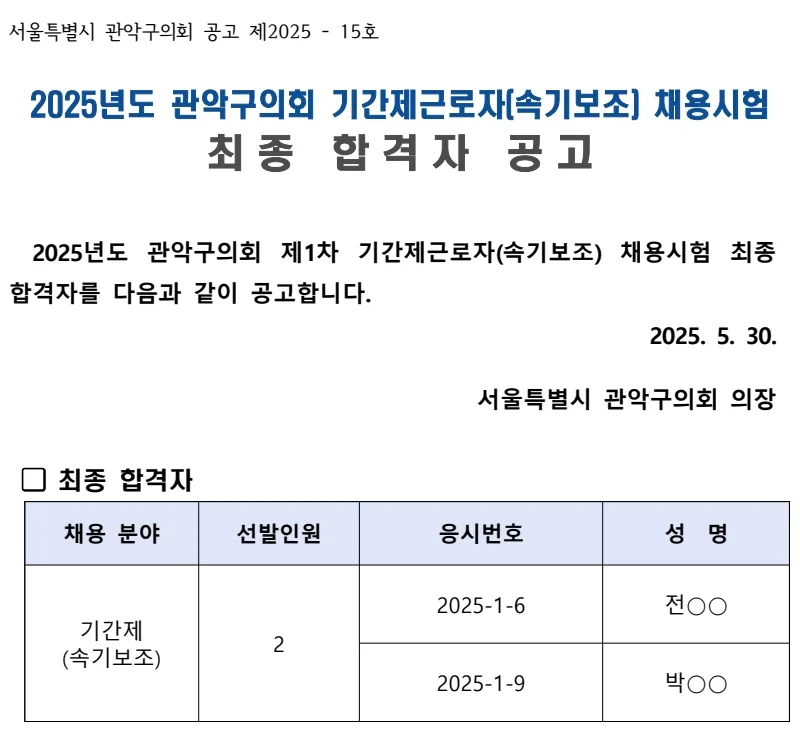 관악구의회 합격자