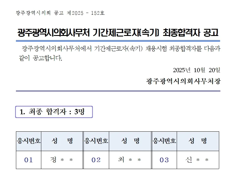 광주광역시의회사무처 합격자