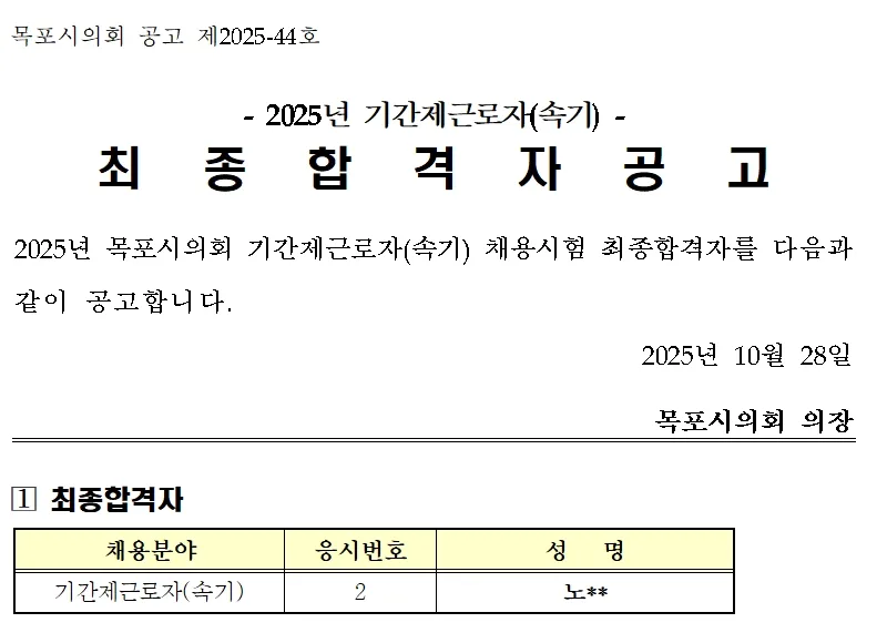 목포시의회 합격자