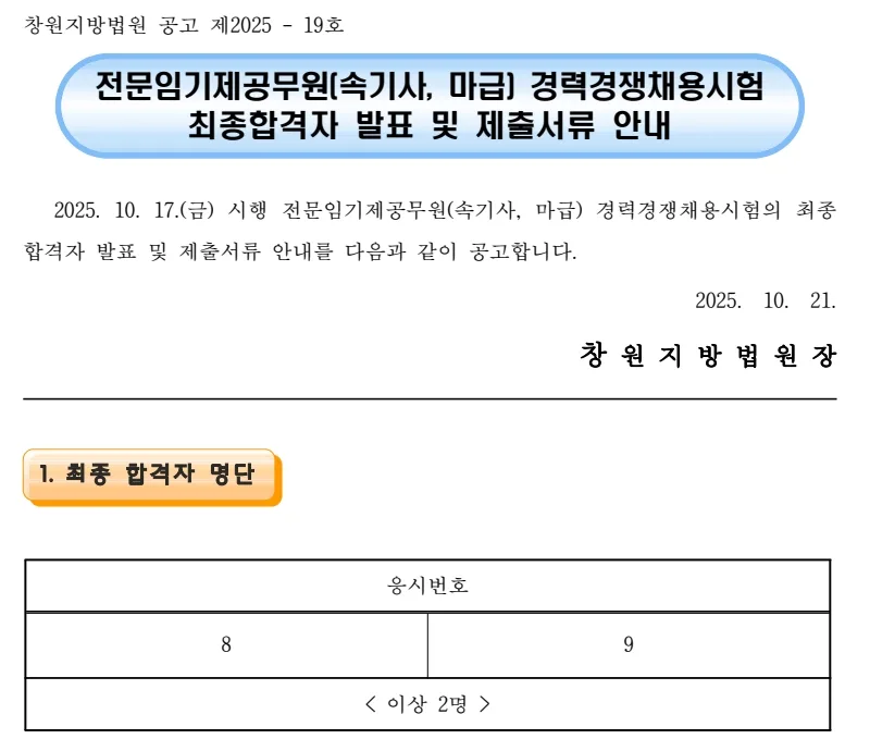 창원지방법원 합격자