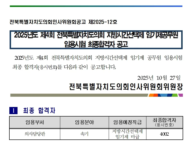 전북특별자치도의회 합격자