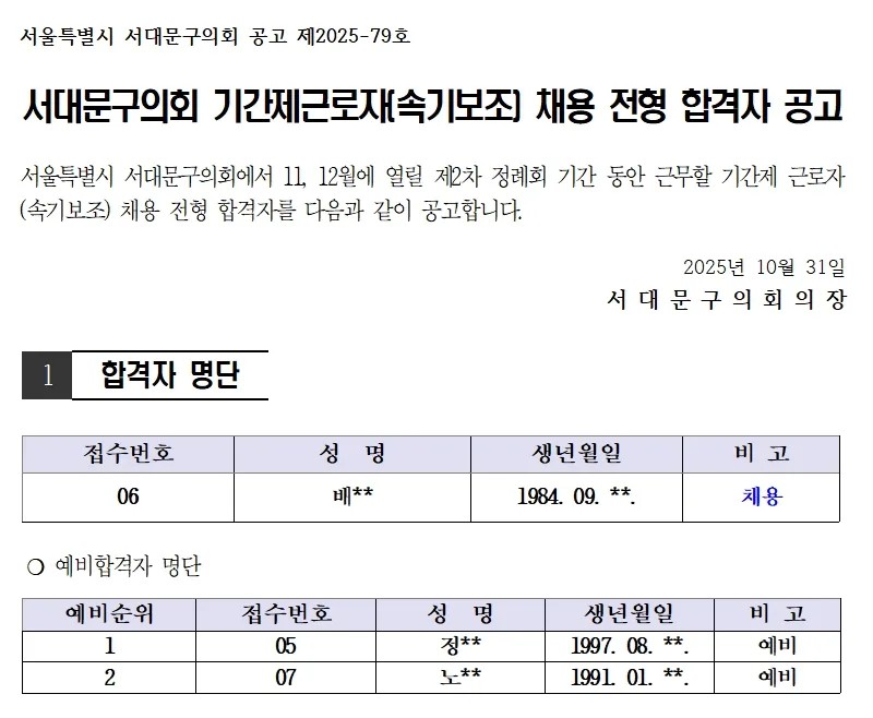 서대문구의회 합격자