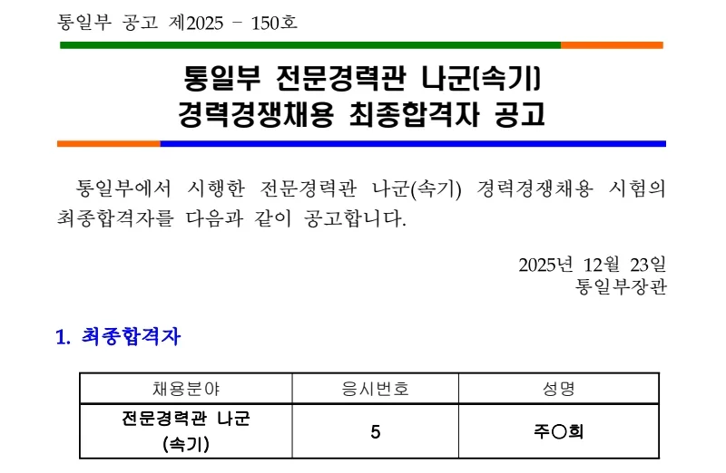통일부 합격자