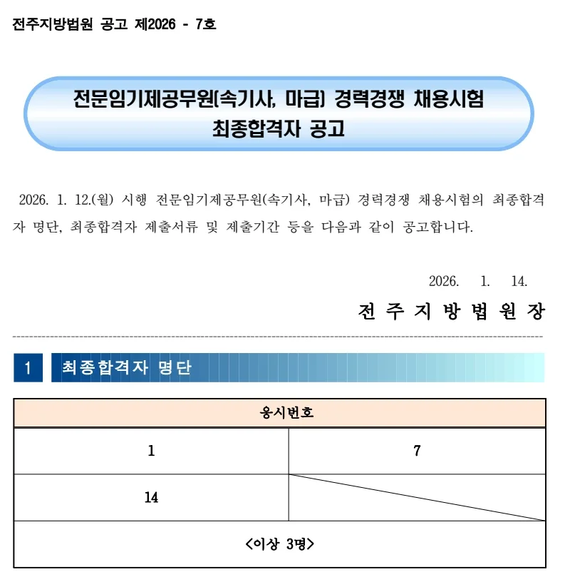 전주지방법원 합격자