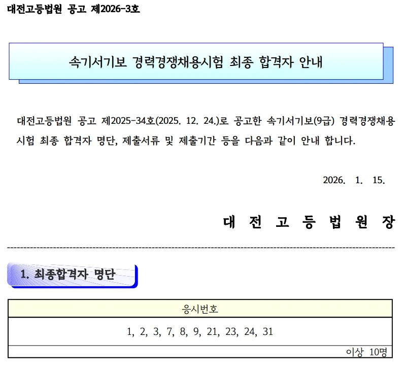 대전고등법원 합격자