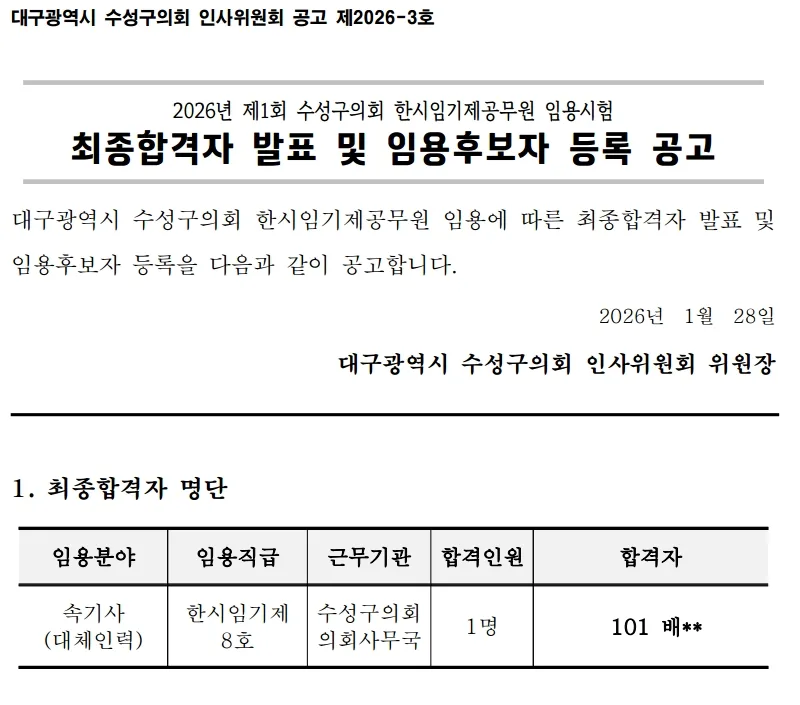 대구광역시 수성구의회 합격자