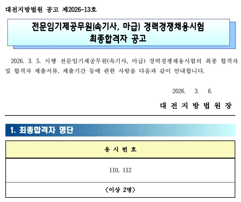 대전지방법원 합격자