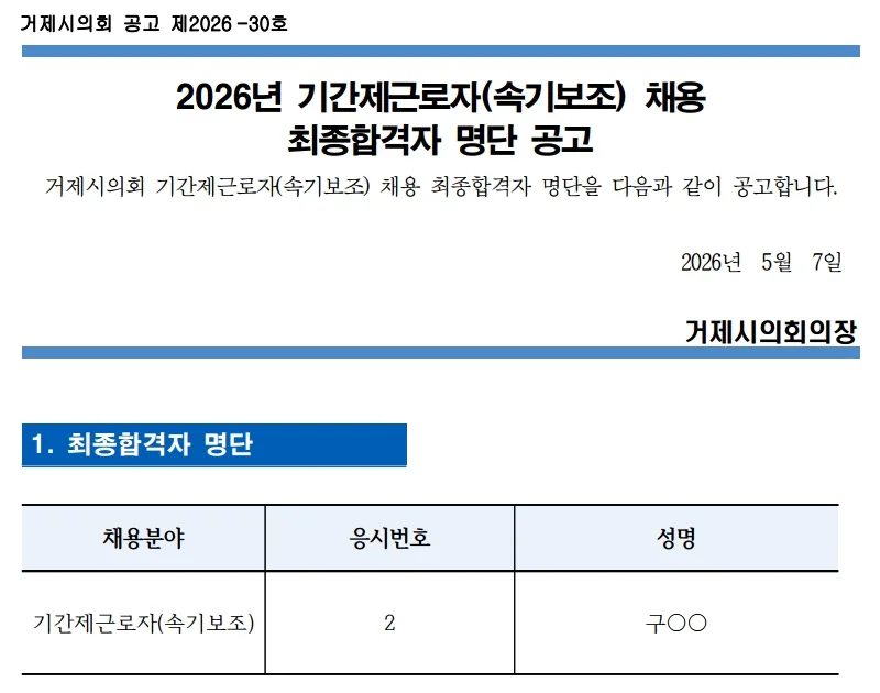 거제시의회 합격자