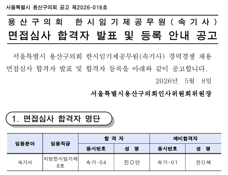 용산구의회 합격자