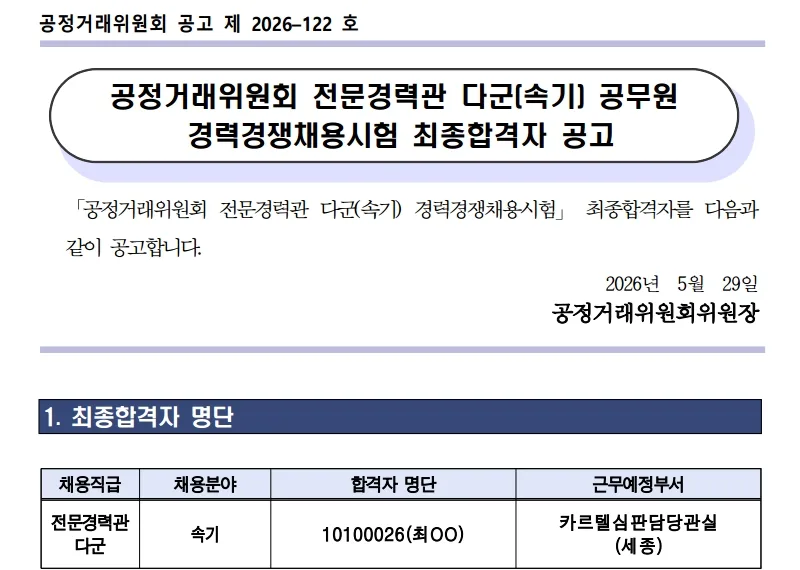 공정거래위원회 합격자