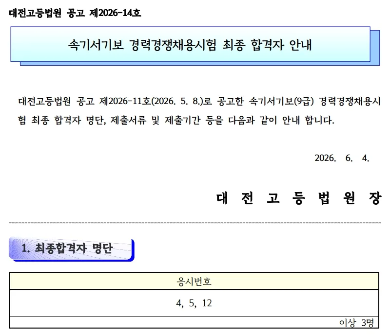 대전고등법원 합격자