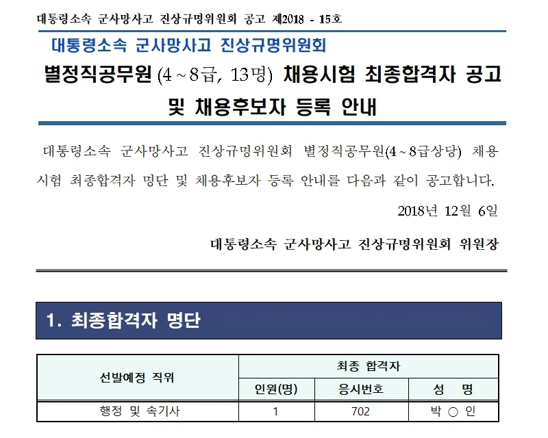 대통령소속 군사망사고 진상규명위원회 속기사