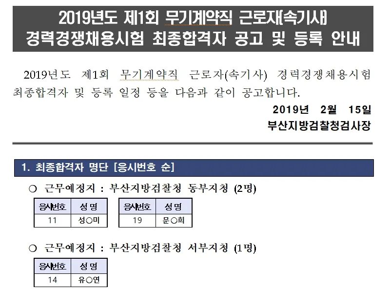 부산지방검찰청 속기사